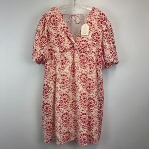 FatFace Copper & Black Red Floral Eyelet Twist Front Dress Size 18 NWT